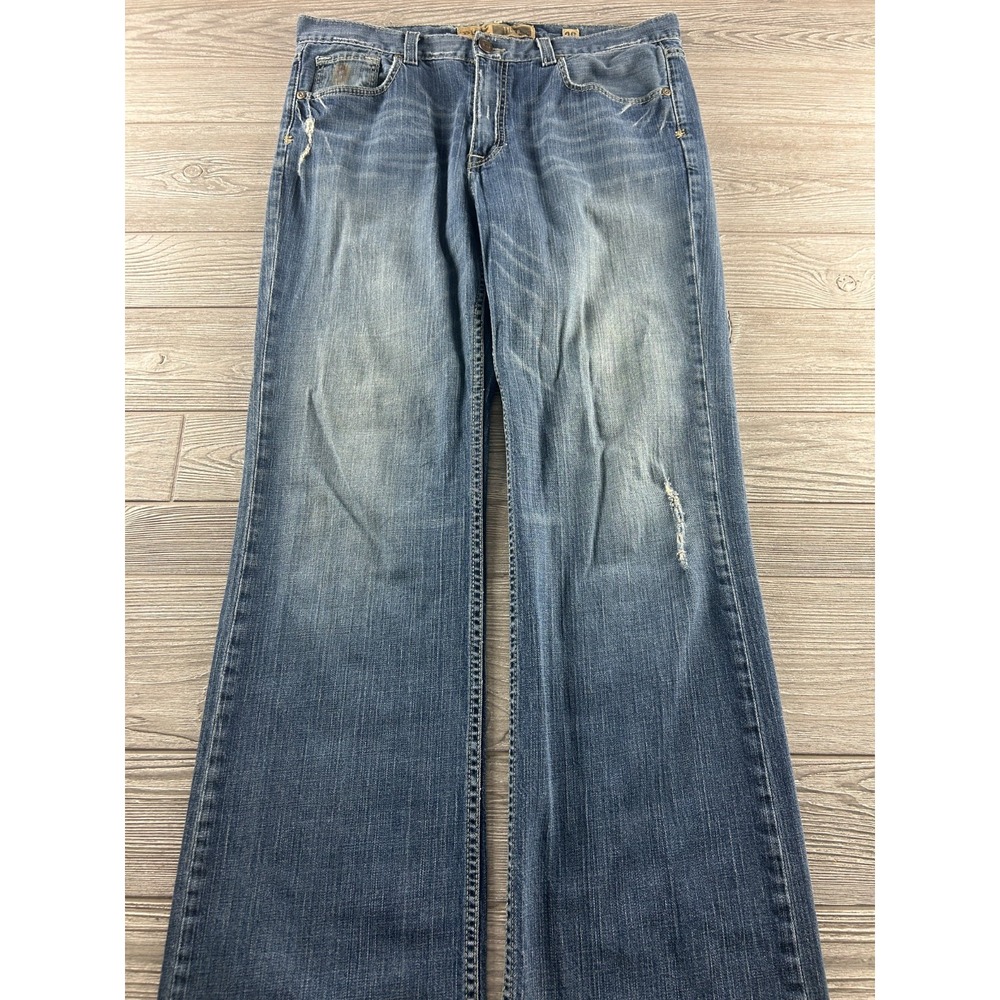 BKE Tyler Straight Western Denim Jeans Mens 36R Blue Medium Wash Distressed